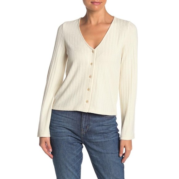 Madewell Sweaters - Madewell Ivory Bell Sleeve Ribbed Knit Cardigan